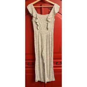 Leith  Size XS Nordstroms Brand Polka Dot Ruffle Jumpsuit Black White Romper EUC